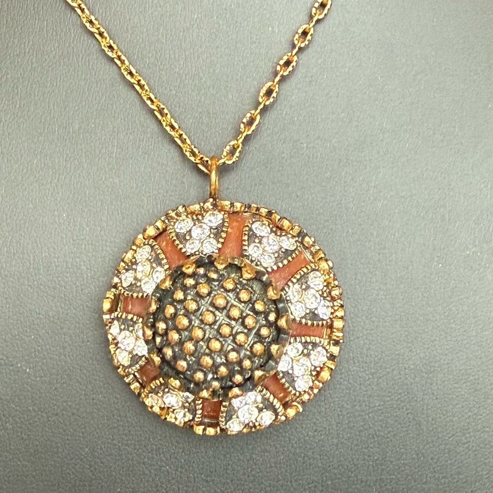 Unique Vintage Repurposed Pendant Necklace 22-26” Adjustable MCM Etruscan